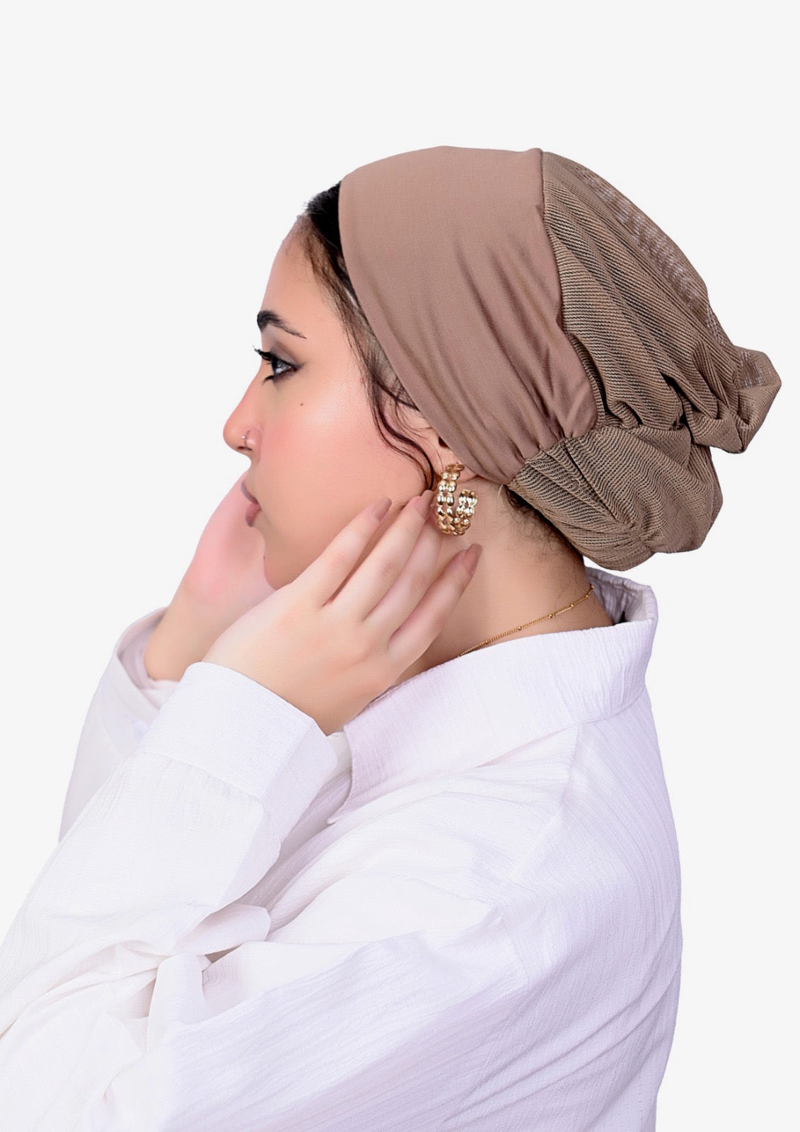 Bonnet Mesh Undercap- Dark Beige