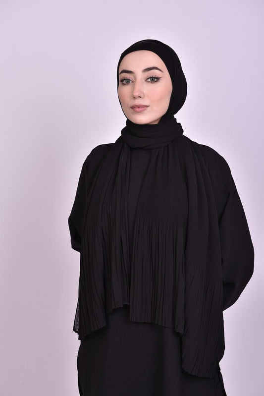 Pleated Chiffon Scarf - Black