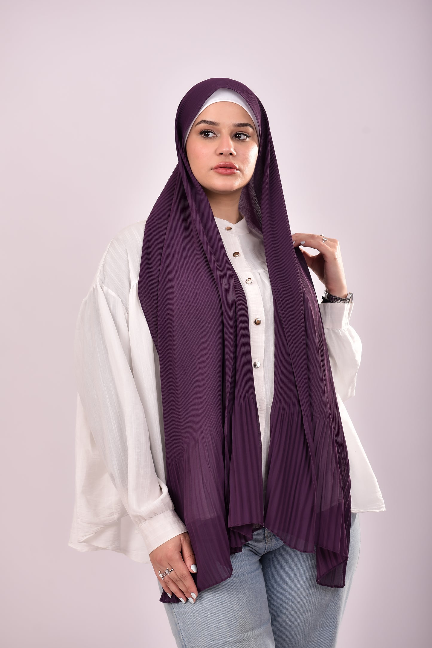 Pleated Chiffon Scarf - Grape