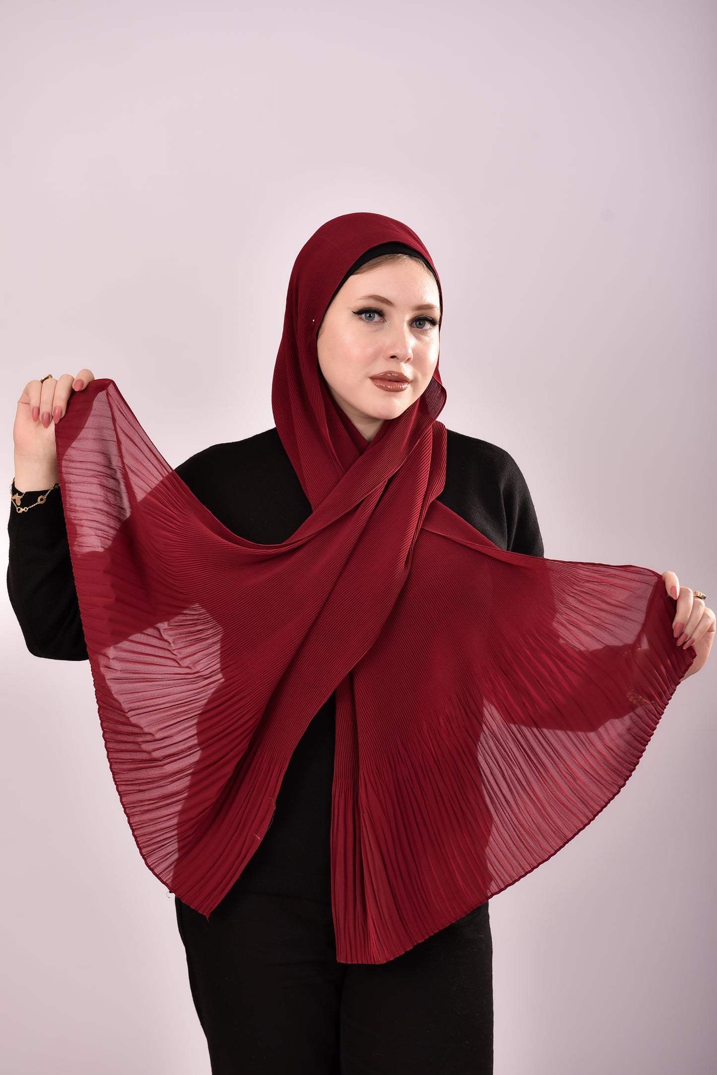 Pleated Chiffon Scarf - Wine