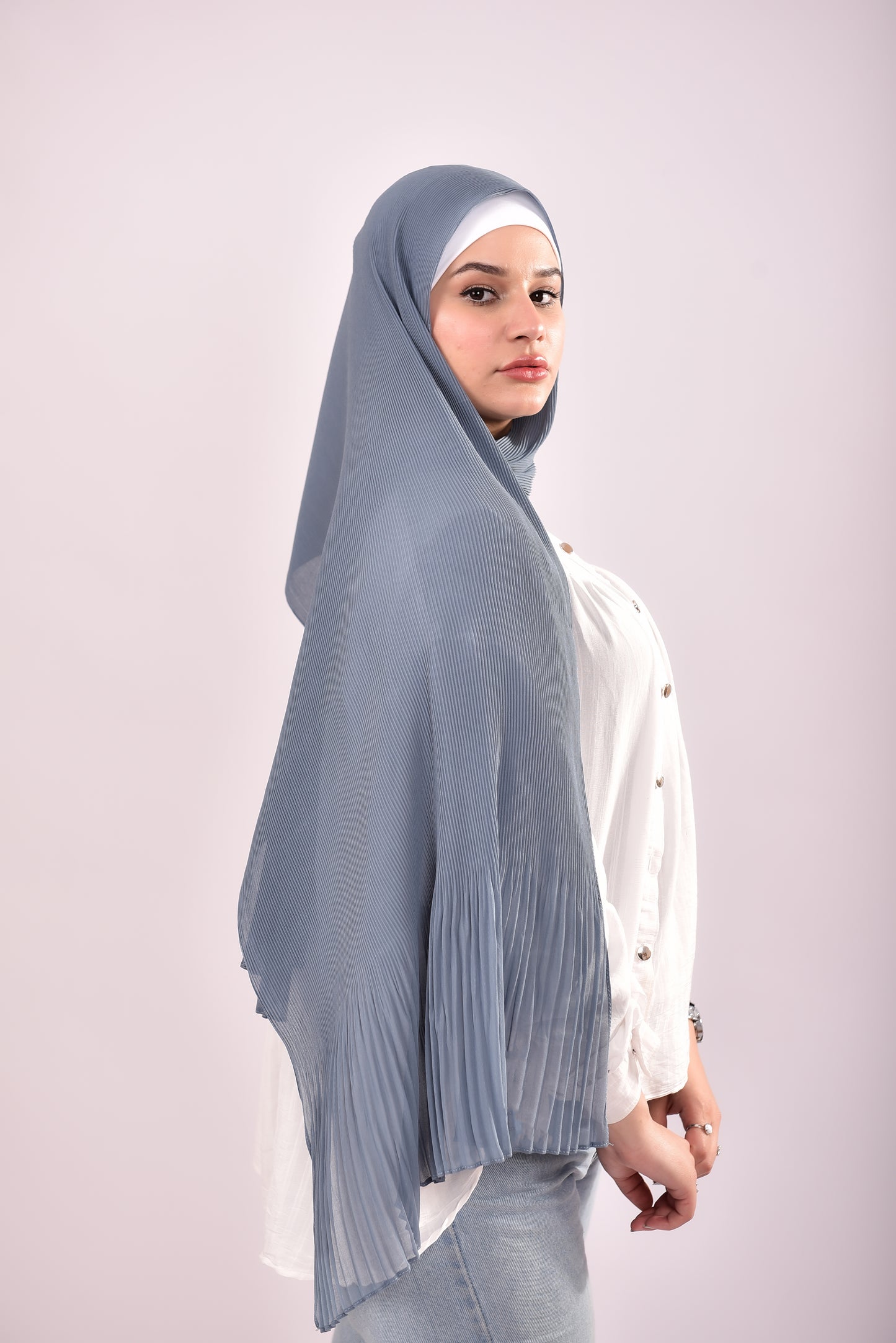 Pleated Chiffon Scarf - Stormy Blue