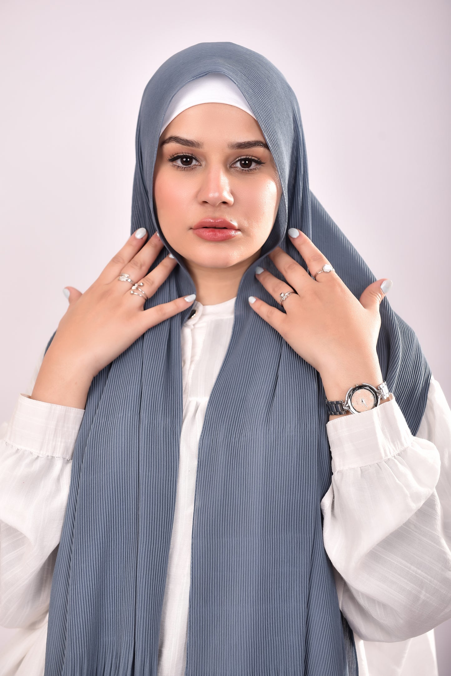 Pleated Chiffon Scarf - Stormy Blue
