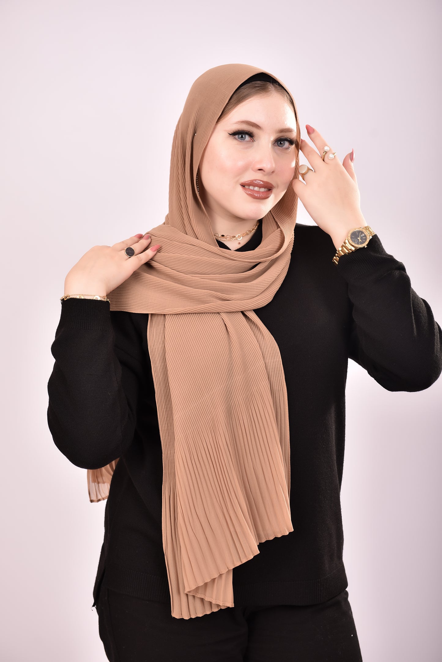 Pleated Chiffon Scarf - Camel