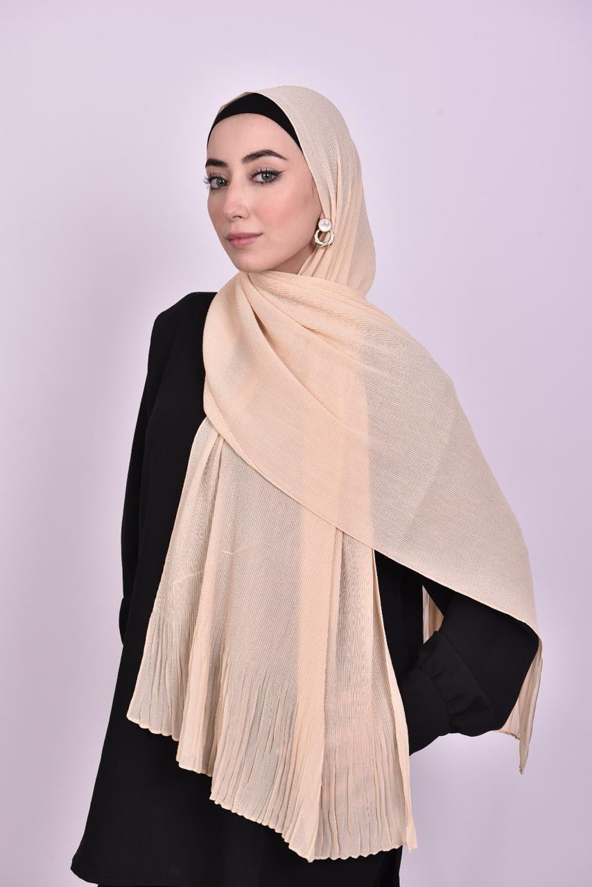 Pleated Chiffon Scarf - Beige