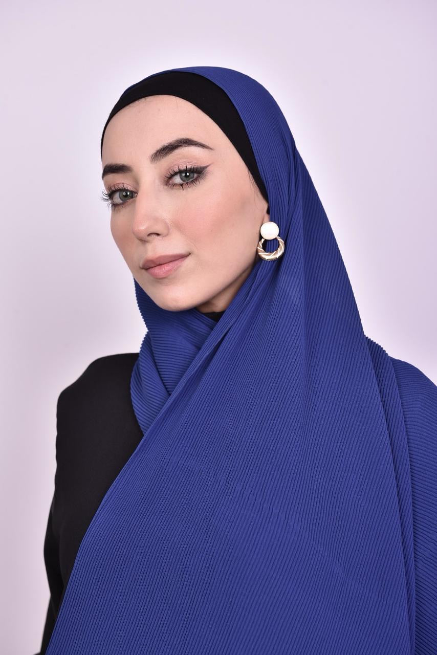 Pleated Chiffon Scarf - Royal Blue
